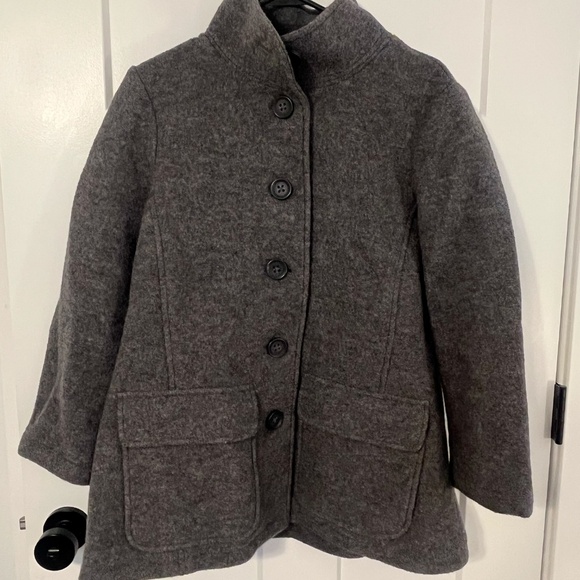 VINTAGE LL Bean Women LG Petite Gray Bellandi 100% Wool Barn Chore Coat Italy - Picture 1 of 11